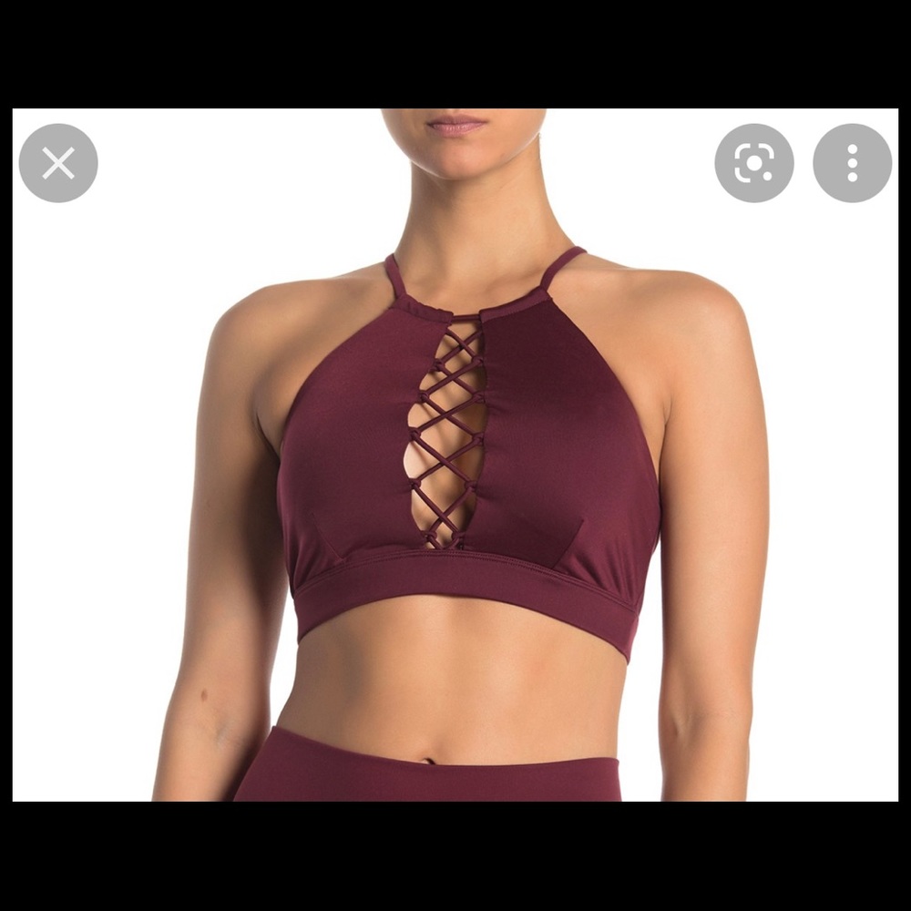 ALO YOGA Starlet Lace-up Bra In Black Cherry Small NWT